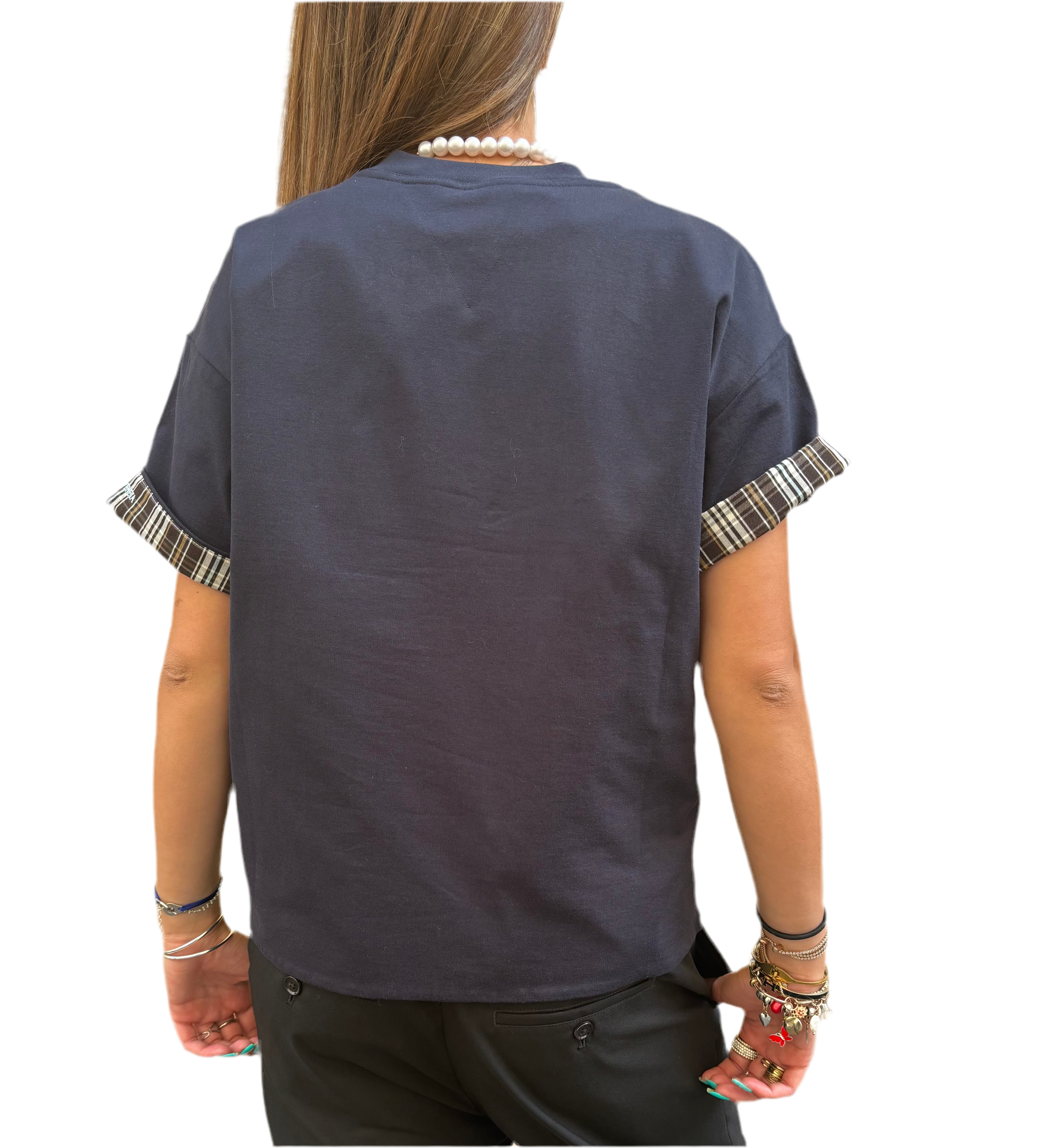 T-shirt Bottega Veneta à Double Couche et Manches à Carreaux