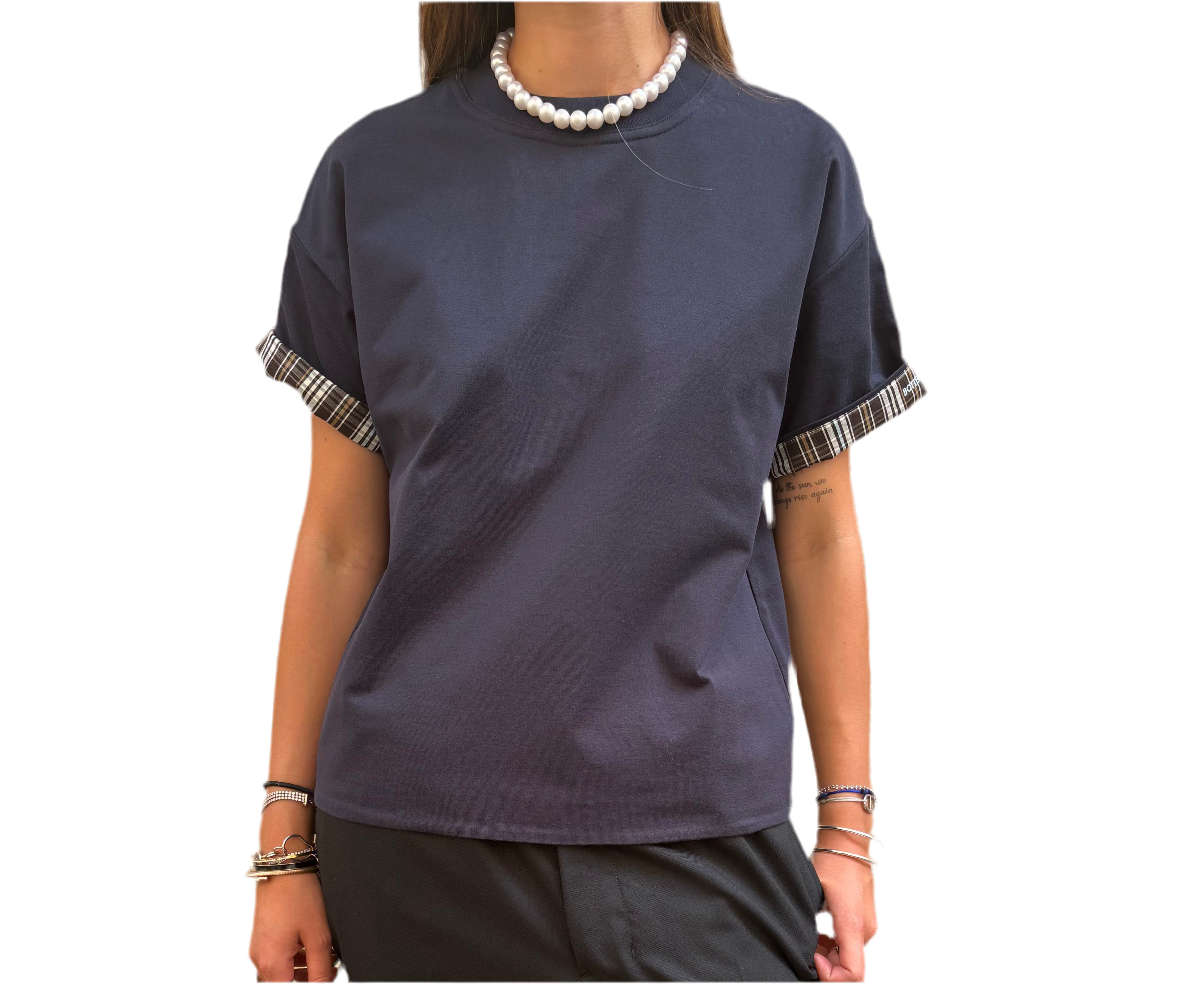 T-shirt Bottega Veneta à Double Couche et Manches à Carreaux