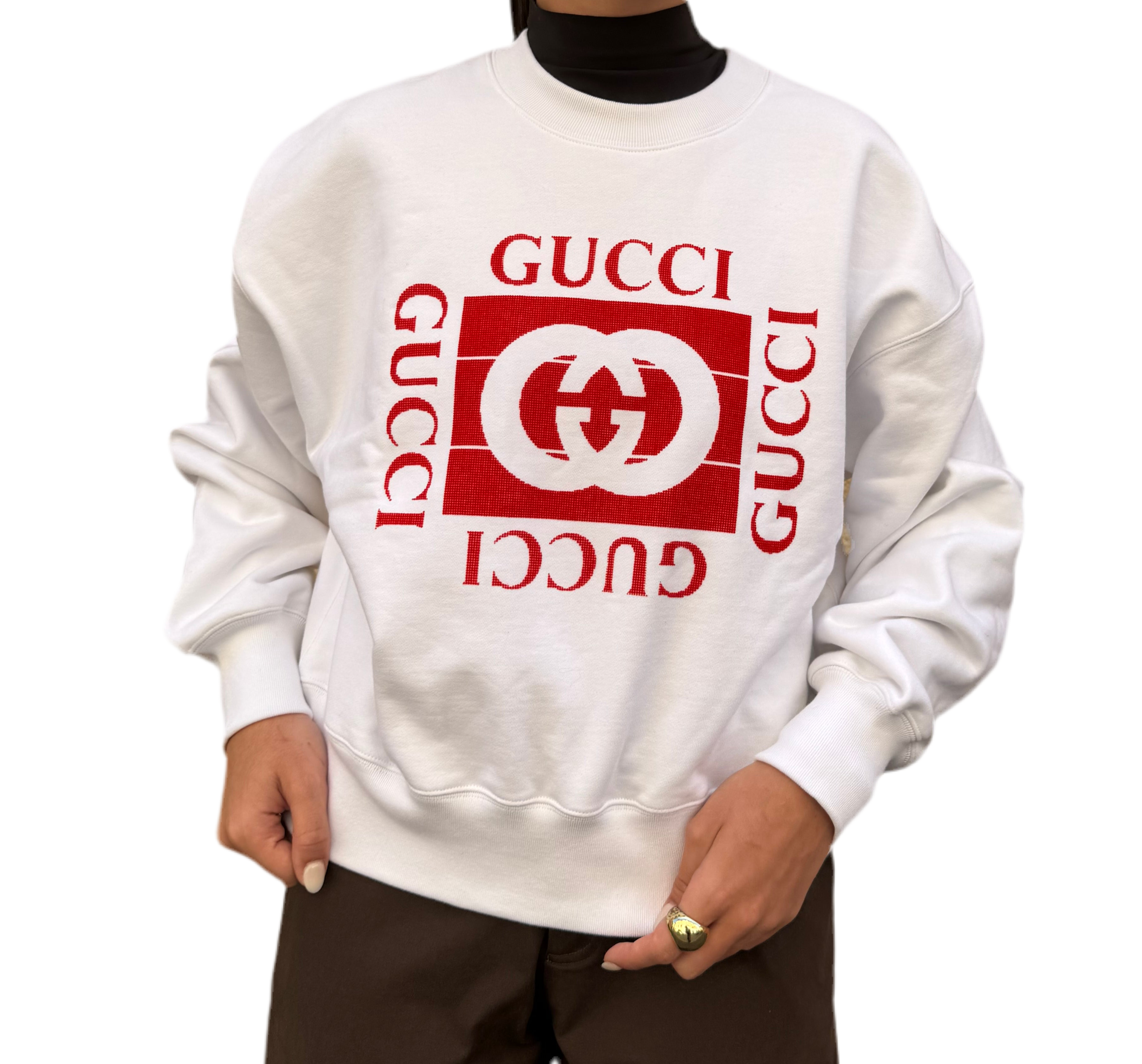 Sweat-shirt en Molleton de Coton Gucci avec Logo Floqué