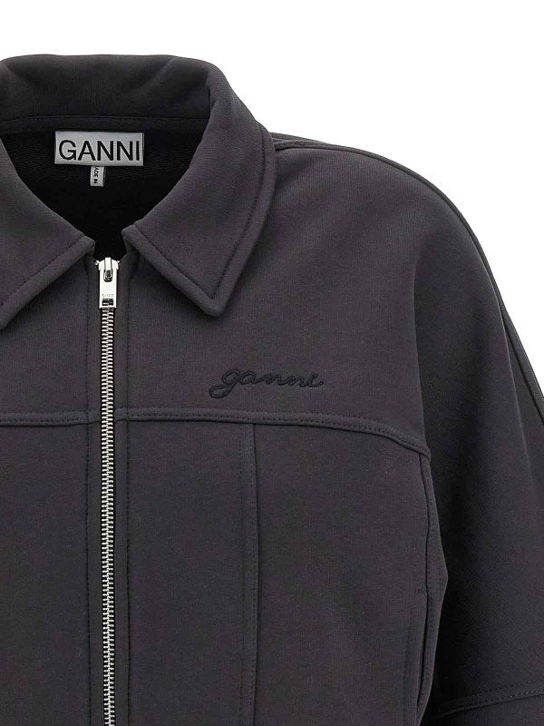 GANNI – Veste boutonnée à col contrastant gris