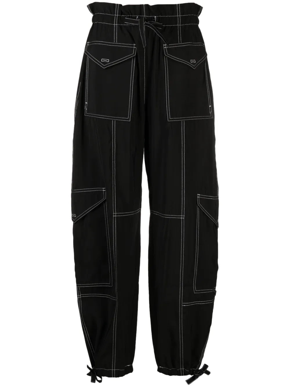 GANNI – Pantalon en tissu flammé léger noir
