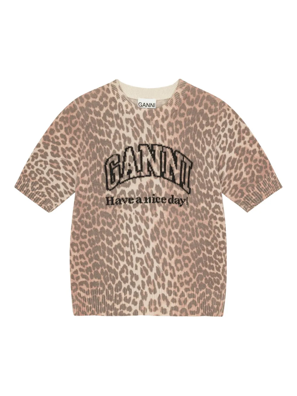 GANNI – T-shirt en mélange de laine à imprimé léopard