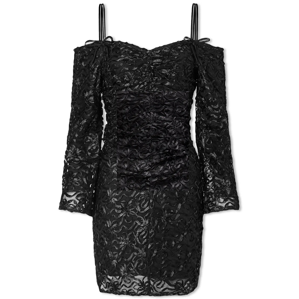 Robe Mini Ganni en Tulle et Dentelle avec Épaules Dénudées