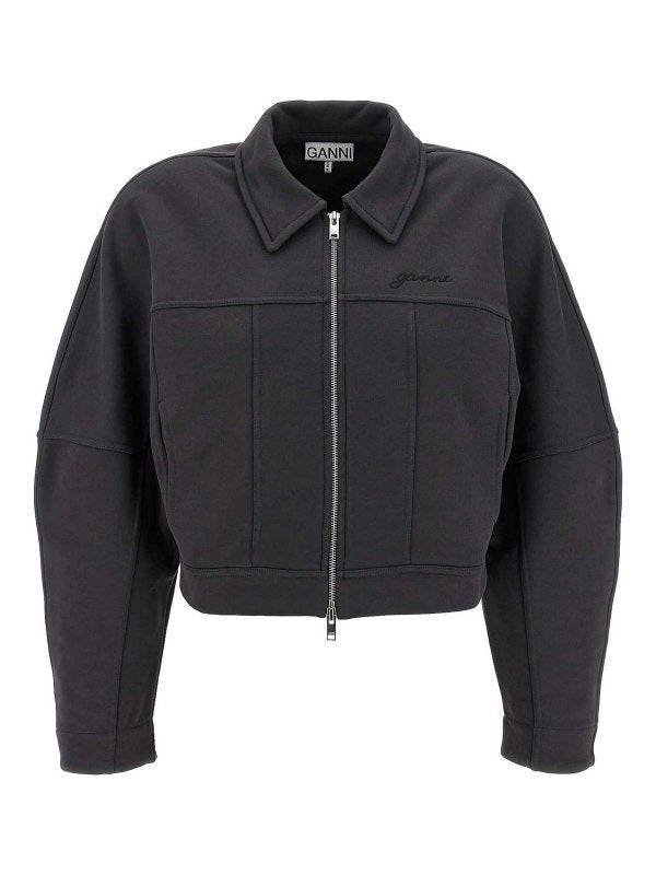 GANNI – Veste boutonnée à col contrastant gris