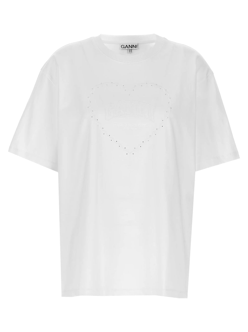 GANNI – T-shirt blanc à logo brodé strass