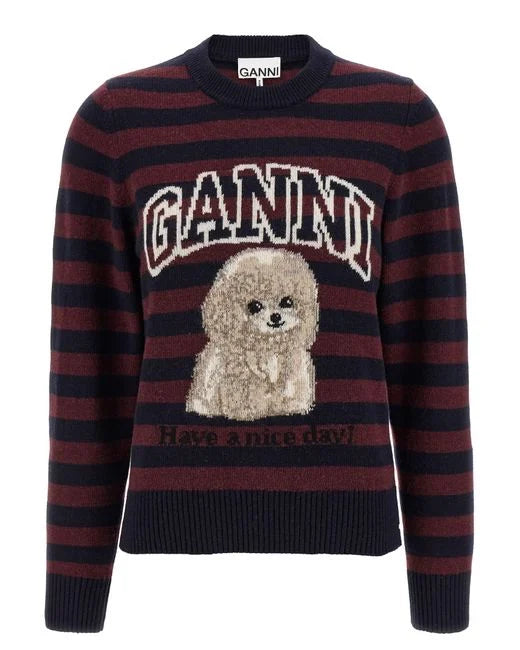 GANNI – Pull en laine mélangée motif caniche
