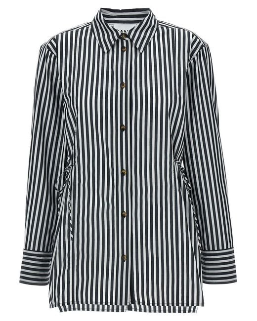 GANNI – Chemise à lacets noire à rayures